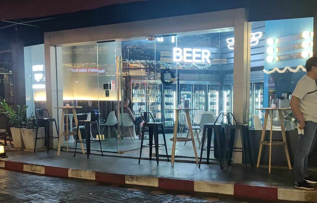 View of Beer Force in Bangkok from the street outside. 