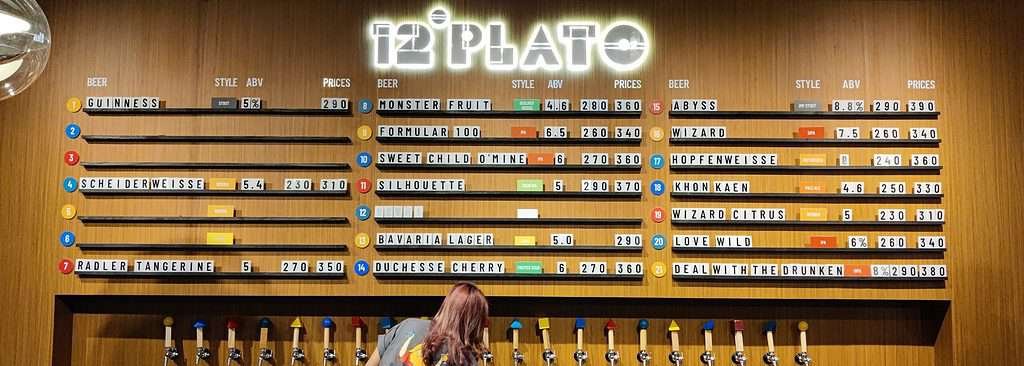 12 Plato Brewing craft beer Tap list display in Bangkok Thailand