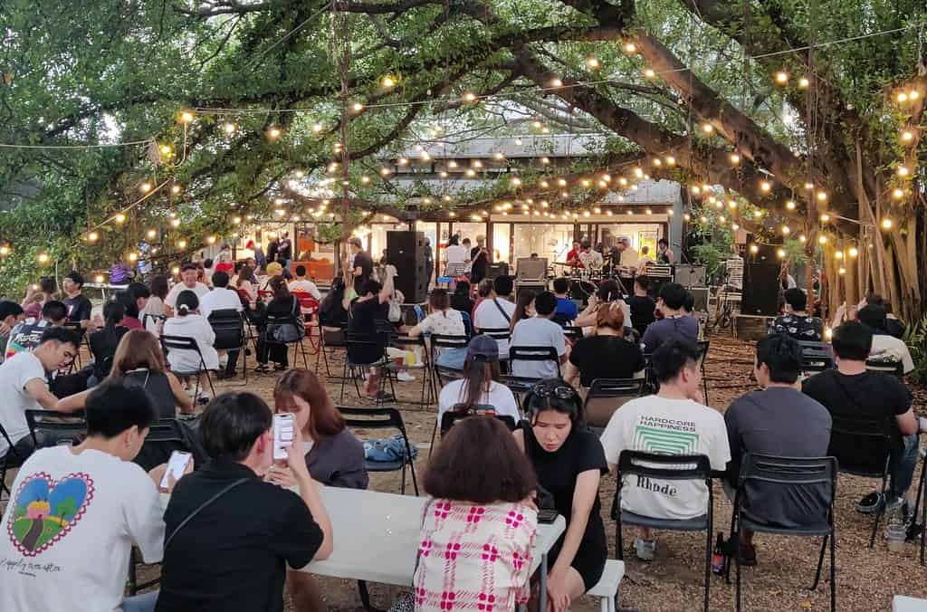 A picture of chairs and spectators in front of the stage at Beer Days I at the Jam Factory in Bangkok in September. 