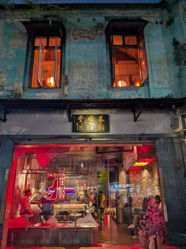 Outside of Tai Soon Bar that used to be a Chinese medicine shop. In Bangkok Thailand