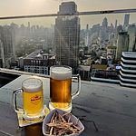 Two pints of beer outside at Brewski craft beer bar in Bangkok Thailand