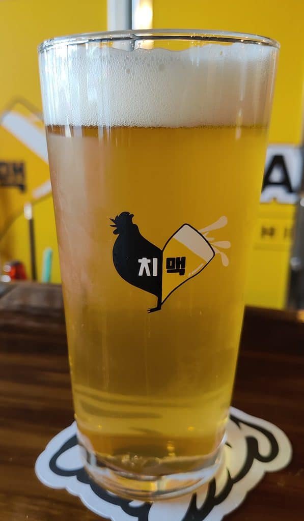 Cold pint of craft beer served at Changwon Express in Bangkok Thailand.