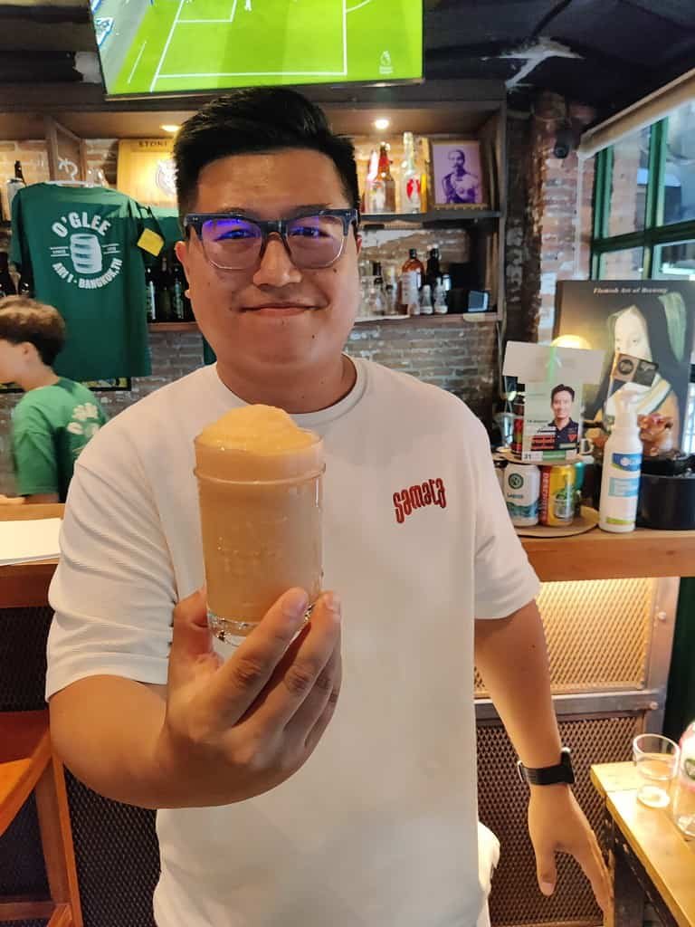Samata slushy served by the brewer himself at O'glee in Bangkok Thailand.