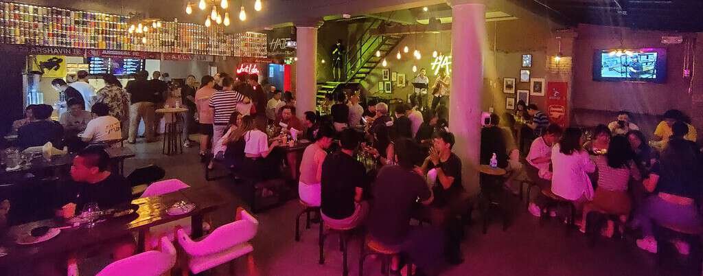 Haze craft beer bar crowd in Bangkok for their anniversary party in July 2023
