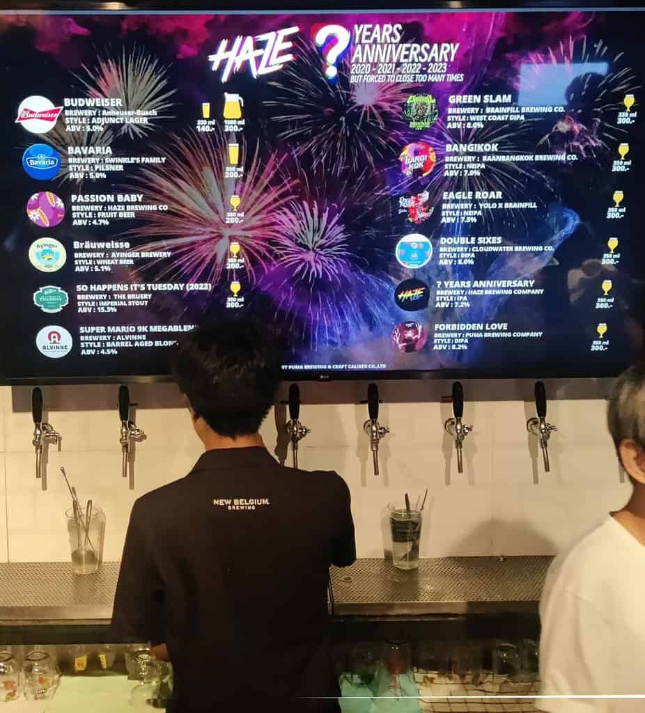 Haze craft beer bar menu for their anniversary party in Bangkok, July 2023.