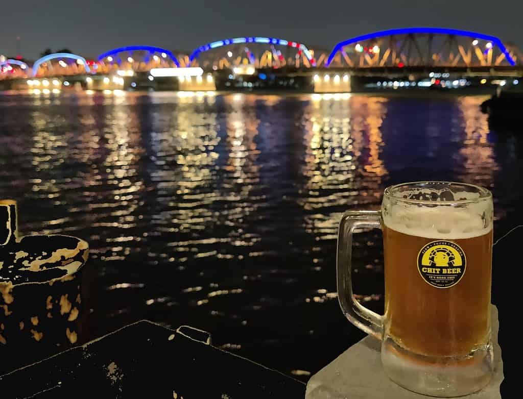 Chit craft beer branded beer mug at Chit Hole, by Chit Brewery in Bangkok Thailand