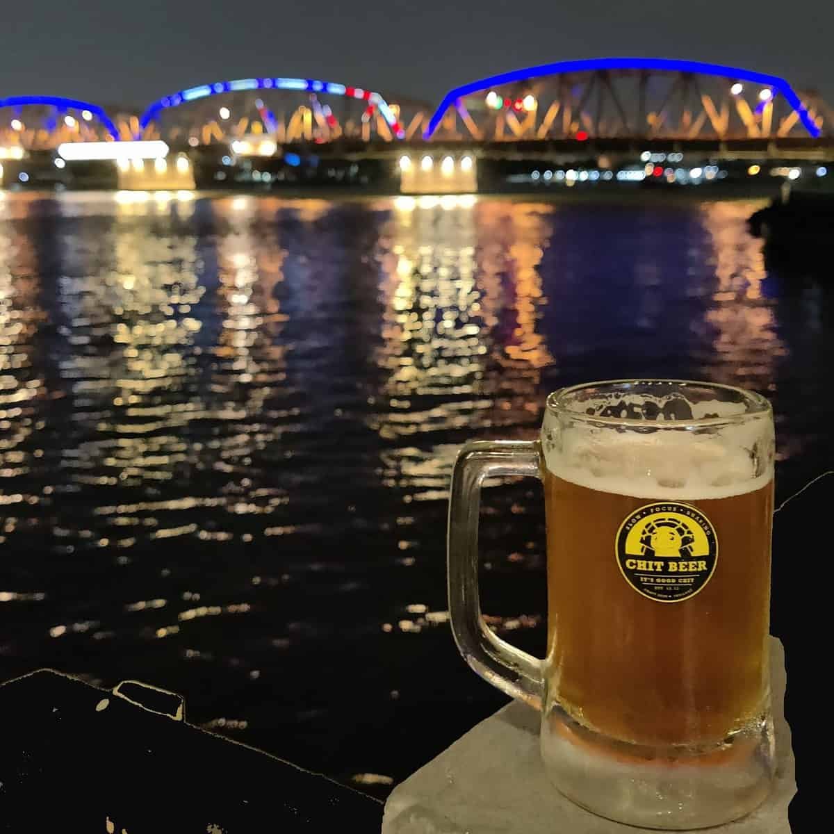 Chit craft beer branded beer mug at Chit Hole, by Chit Brewery in Bangkok Thailand
