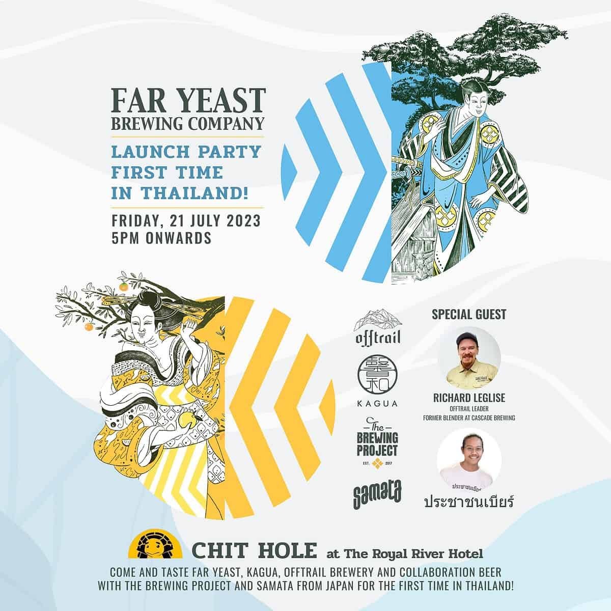 Far Yeast brewing company from Japan launches in Bangkok Thailand. Happening at Chit Hole, located at the Royal River Hotel.