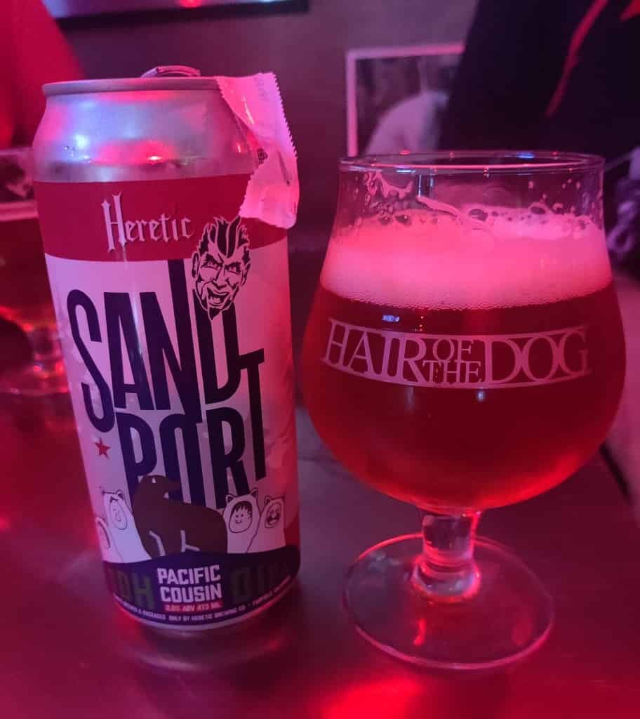 Hair of the Dog branded beer glass served in Bangkok Thailand. Collaboration beer brewed Heretic and Sandport Brewing