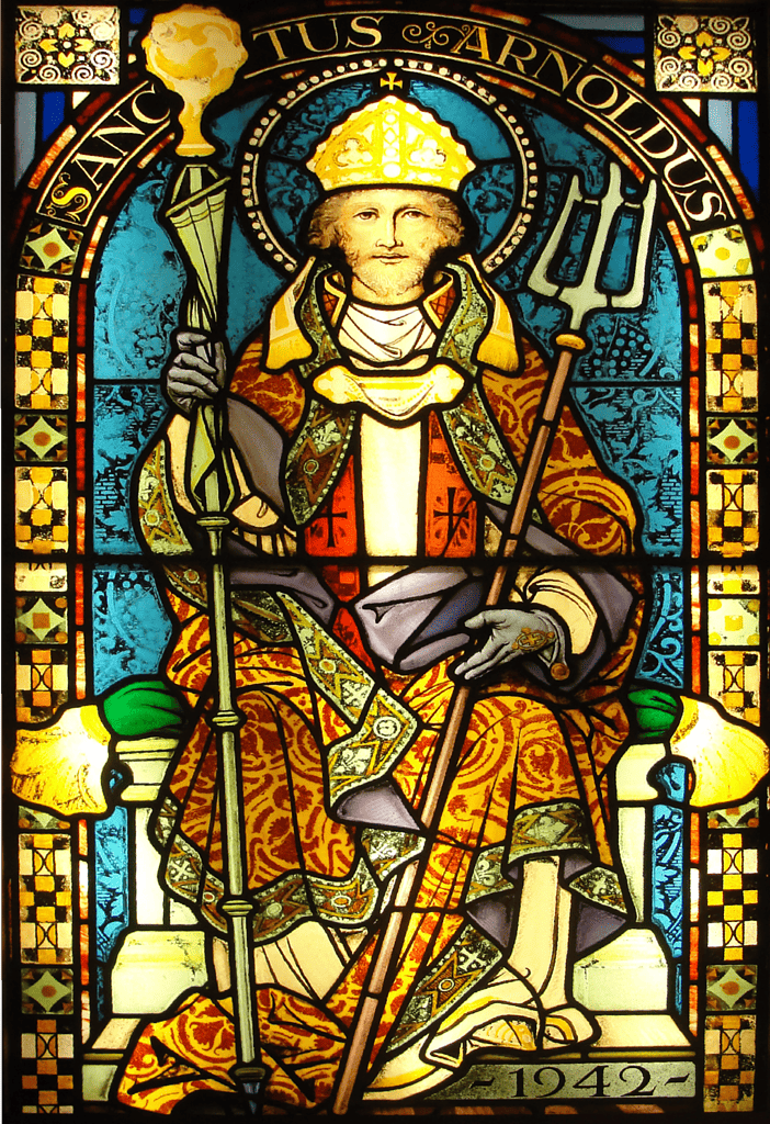 Stained glass image of St.  Arnold, patron saint of beer. 
https://brookstonbeerbulletin.com/beer-saints-st-arnold-of-soissons/