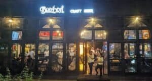 The outside entrance to Burbrit Craft Beer Taproom in Bangkok Thailand, Sukhumvit area.