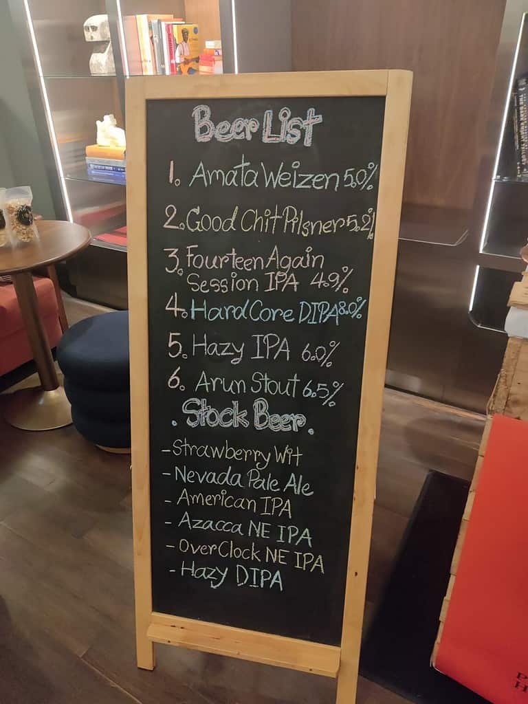 Chalk board menu of craft beer at the Good Chit Beer Fest at Public House in Bangkok Thailand