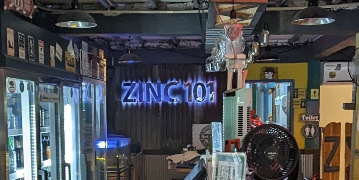 Zinc 101 sign at the bar, sports bar in Bangkok Thailand