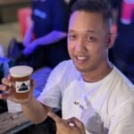 Picture of Haplab and the brewer Pitch. Showing off his spicy craft beer made with watermelon and carolina reaper chilis. IN Bangkok Thailand.