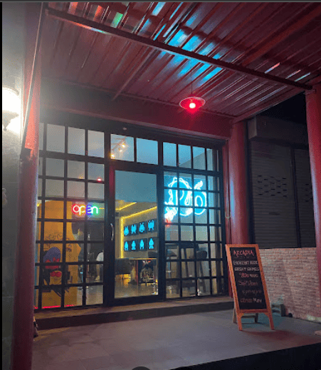 Entrance to Arcadia Barcade; craft beer and dispensary in Bangkok Thailand