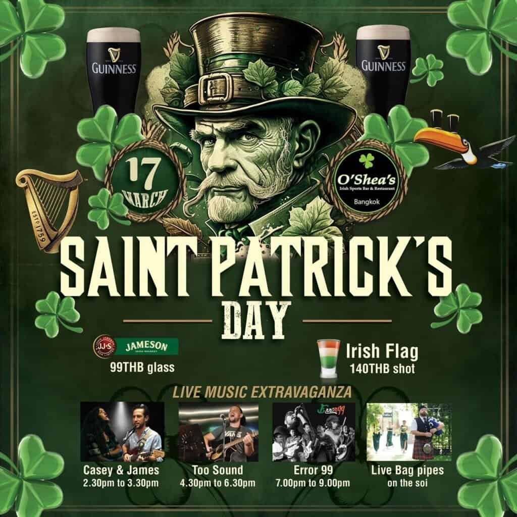 Saint Patrick's Day Poster by O'Shea's Irish bar in Bangkok Thailand