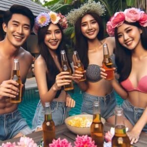 Songkran events based on beer in Bangkok Thailand.