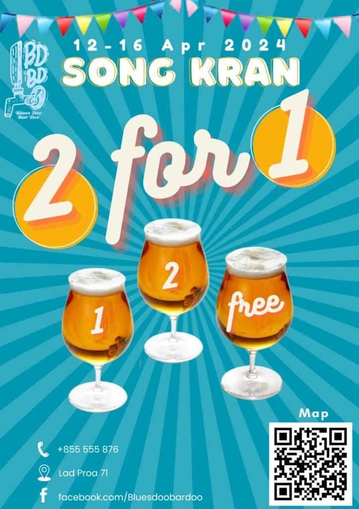 Event poster for Songkran special price happening in Bangkok Thailand at Blues Doo Bar Boo
Craft beer and more