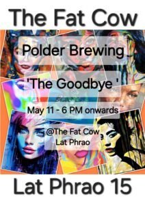 Event flyer for Fat Cow's goodbye party for Polder craft beer brewing in Bangkok, Thailand.