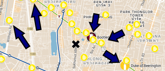 map screenshot of local craft beer in central Bangkok thailand