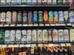 Vana Beer cans in a supermarket