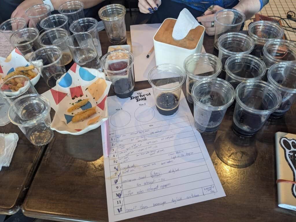 table of samples and fries at Darkest Day at 12 Plato scores